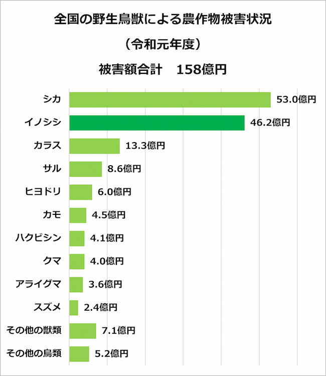 農林水産省「全国の野生鳥獣による農作物被害状況(令和元年度)」