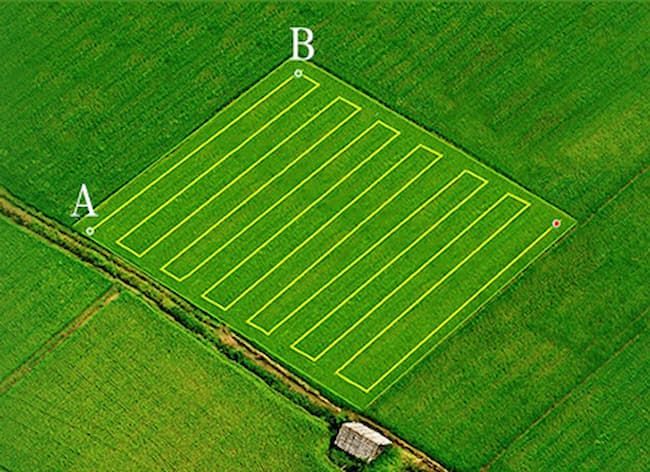 A地点、B地点の上空でスイッチを押すだけで自動散布飛行が可能