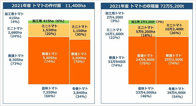 2021年産 トマトの作付面積と収穫量