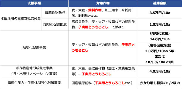 飼料用とうもろこし 補助金 一覧