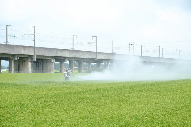 動力散布機による農薬散布